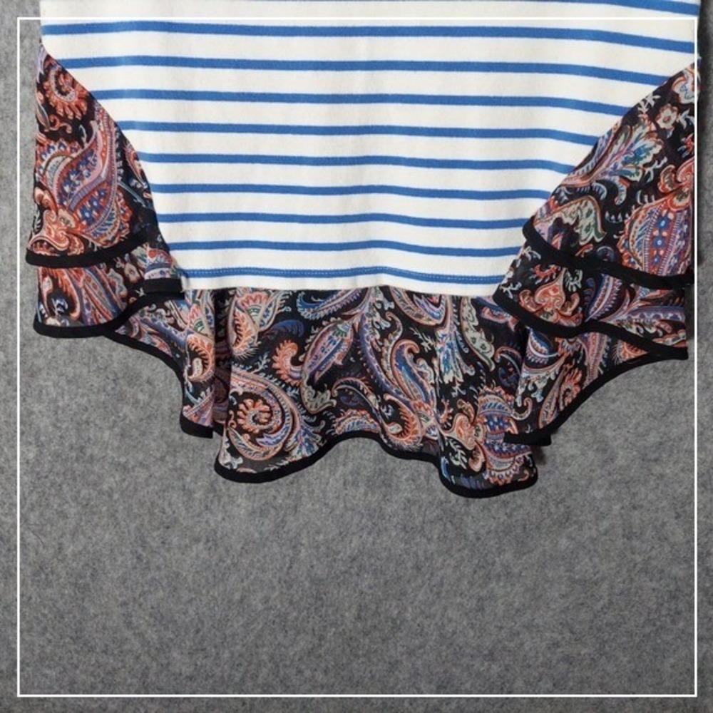 Anthropologie Postmark Tunic S Mix Print Hi‎ Lo Ruffle Chiffon Stretch Coastal - Picture 3 of 16